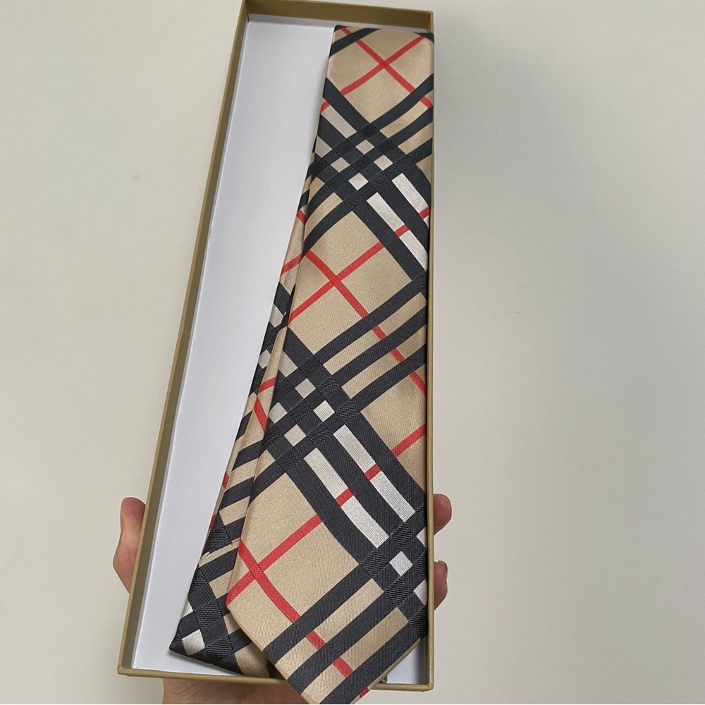 Burberry Classic Beige and Black Plaid Tie